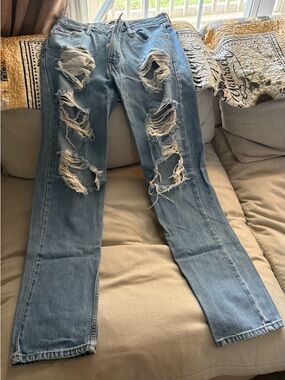 Levi's Light Blue Distressed Straight Leg Jeans